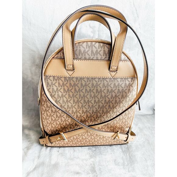 NWT Michael Kors Rhea Medium Metallic Signature Logo Backpack - Camel Multi main image 8